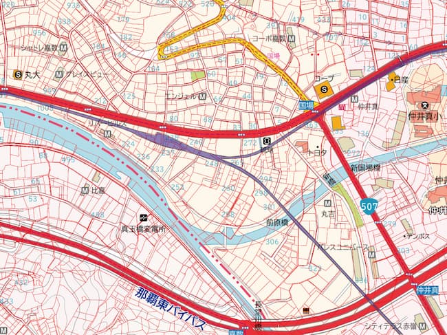 与那原線と糸満線の分岐_筆あり
