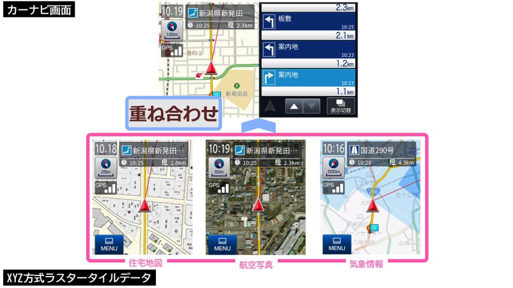カーナビ上で住宅地図やリアルタイム気象情報を簡単表示！ラスター