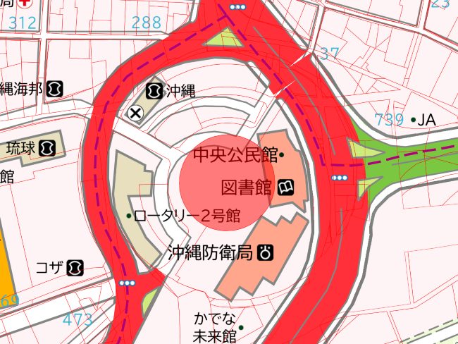 地図の雑学｜嘉手納ロータリー（沖縄県）～円い筆は日本一巨大だった